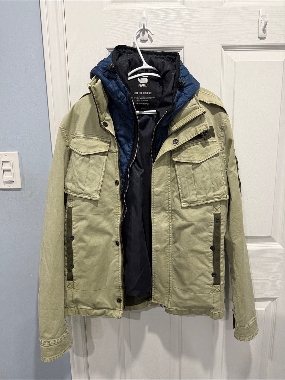 G-Star Men's Olive Field Jacket with Navy Quilted Hooded Liner